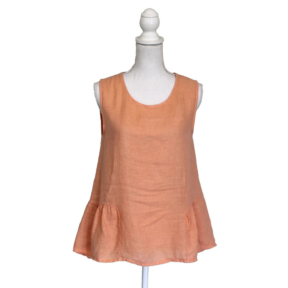 Francesca Bettini 100% Linen Sleeveless Top S Peach Ruffle Hem Made In Italy